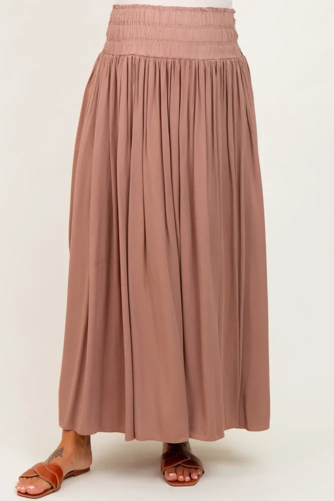 Mocha Smocked Waistband Pleated Maternity Maxi Skirt sold by Pinkblush product image thumbnail 2