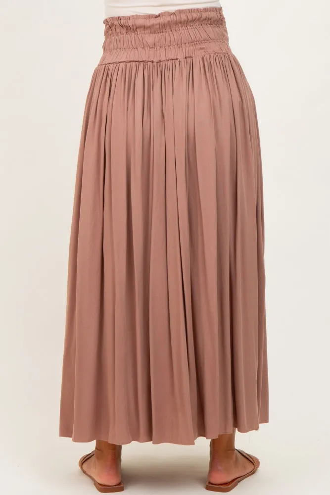 Mocha Smocked Waistband Pleated Maternity Maxi Skirt sold by Pinkblush product image thumbnail 4
