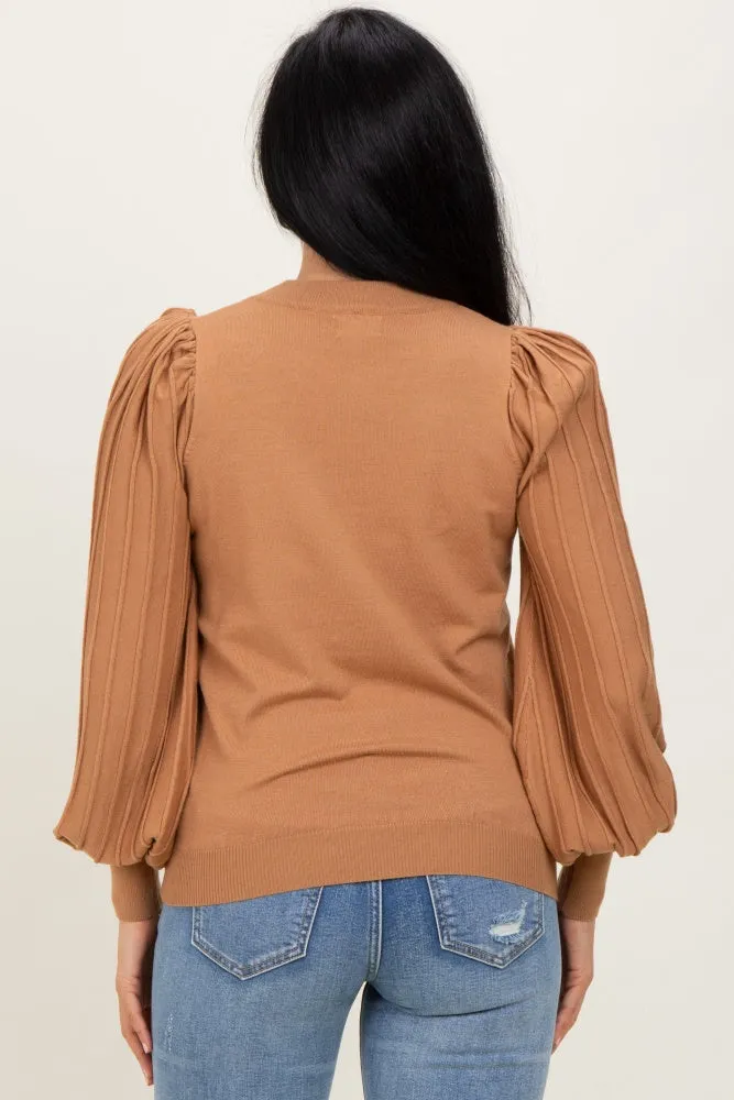 Mocha Ribbed Bubble Sleeve Knit Top sold by Pinkblush product image thumbnail 4