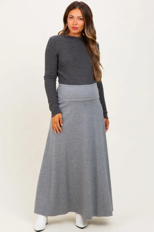 Heather Grey Ribbed Maternity Maxi Skirt sold by Pinkblush