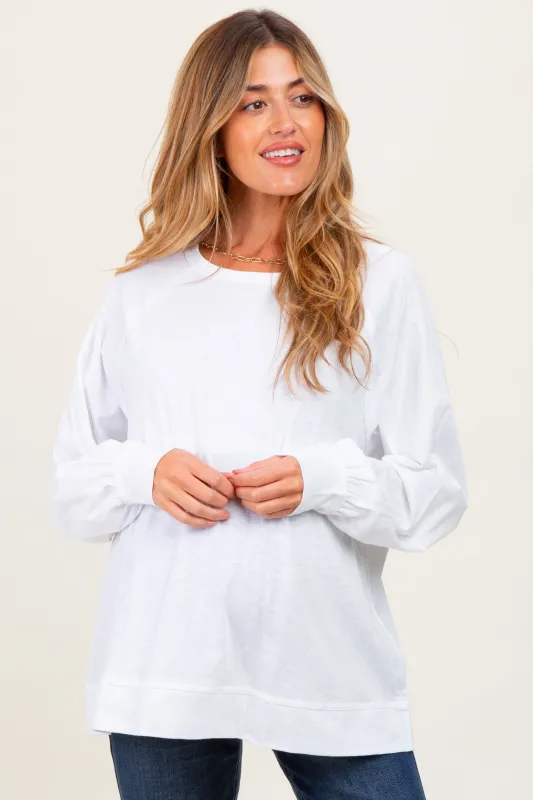 White Oversized Cotton Slub Long Sleeve Maternity Top sold by Pinkblush