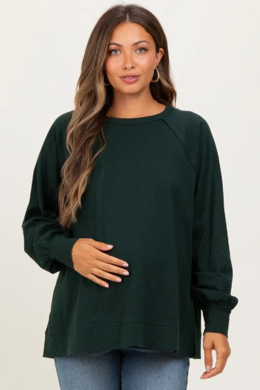 Forest Green Oversized Cotton Slub Long Sleeve Maternity Top sold by Pinkblush