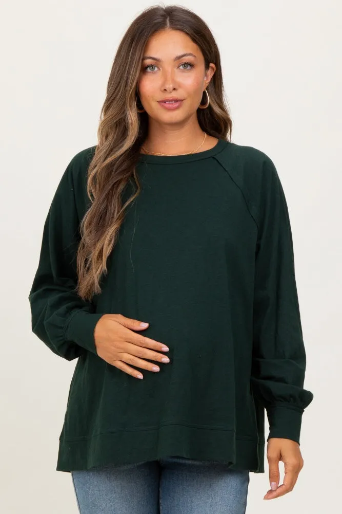 Forest Green Oversized Cotton Slub Long Sleeve Maternity Top sold by Pinkblush