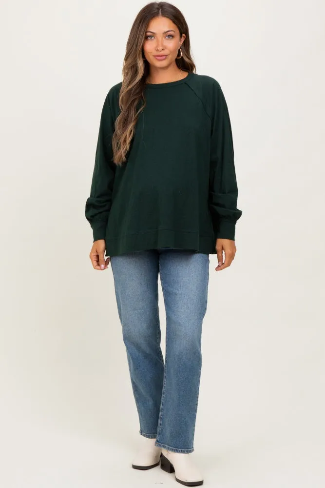 Forest Green Oversized Cotton Slub Long Sleeve Maternity Top sold by Pinkblush product image thumbnail 2