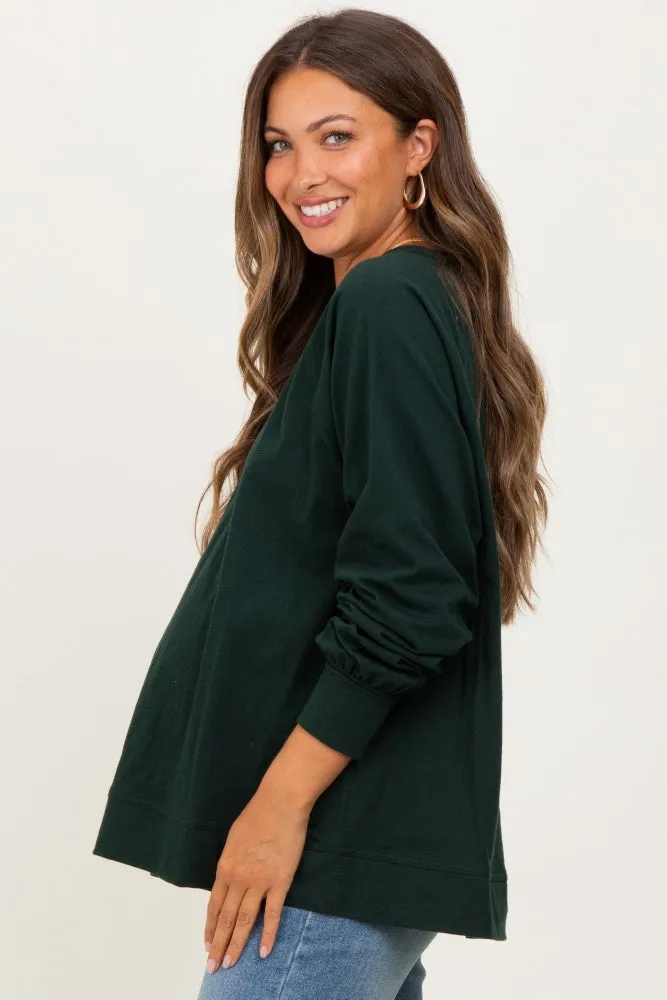 Forest Green Oversized Cotton Slub Long Sleeve Maternity Top sold by Pinkblush product image thumbnail 3