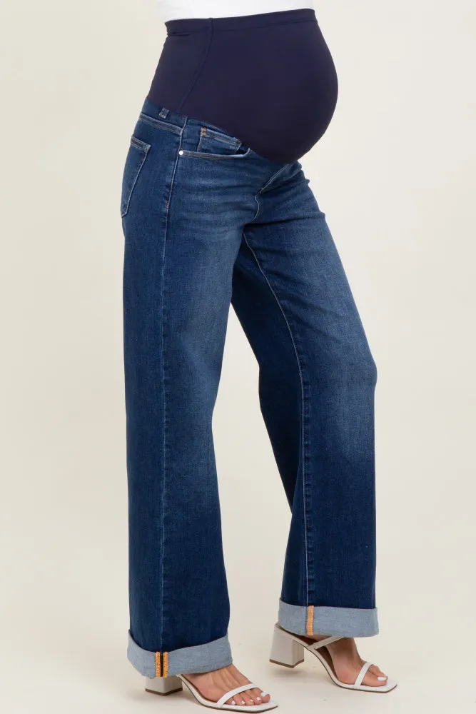 Dark High Rise Wide Leg Cuffed Maternity Jeans sold by Pinkblush product image thumbnail 4