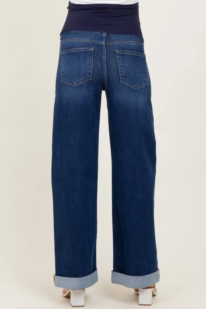 Dark High Rise Wide Leg Cuffed Maternity Jeans sold by Pinkblush product image thumbnail 5