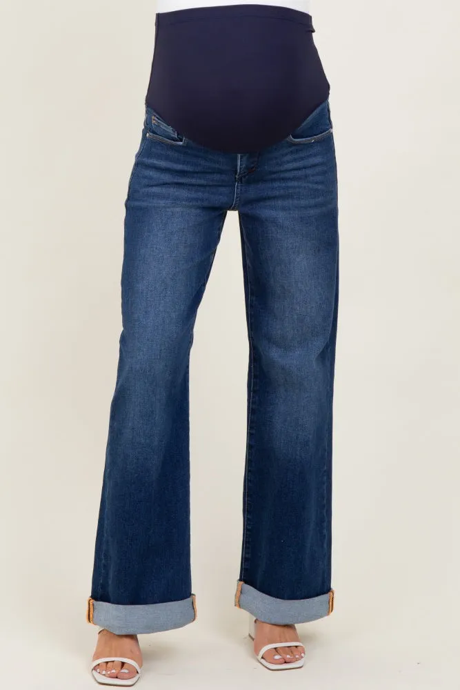 Dark High Rise Wide Leg Cuffed Maternity Jeans sold by Pinkblush product image thumbnail 3
