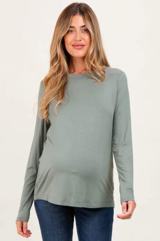 Light Olive Long Sleeve Maternity Top sold by Pinkblush