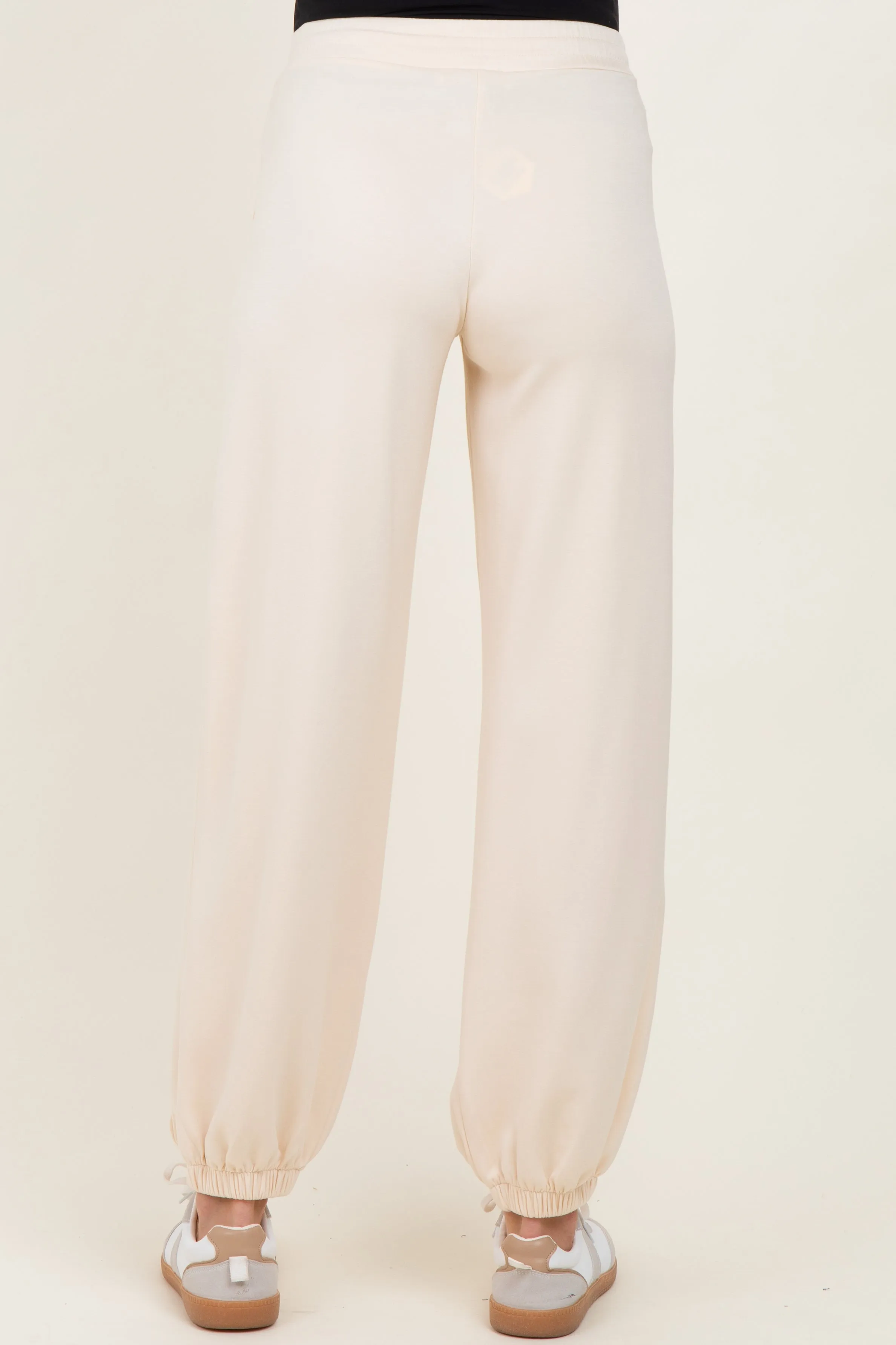 Cream Scuba Drawstring Waist Relaxed Maternity Jogger Sweatpants sold by Pinkblush product image thumbnail 5