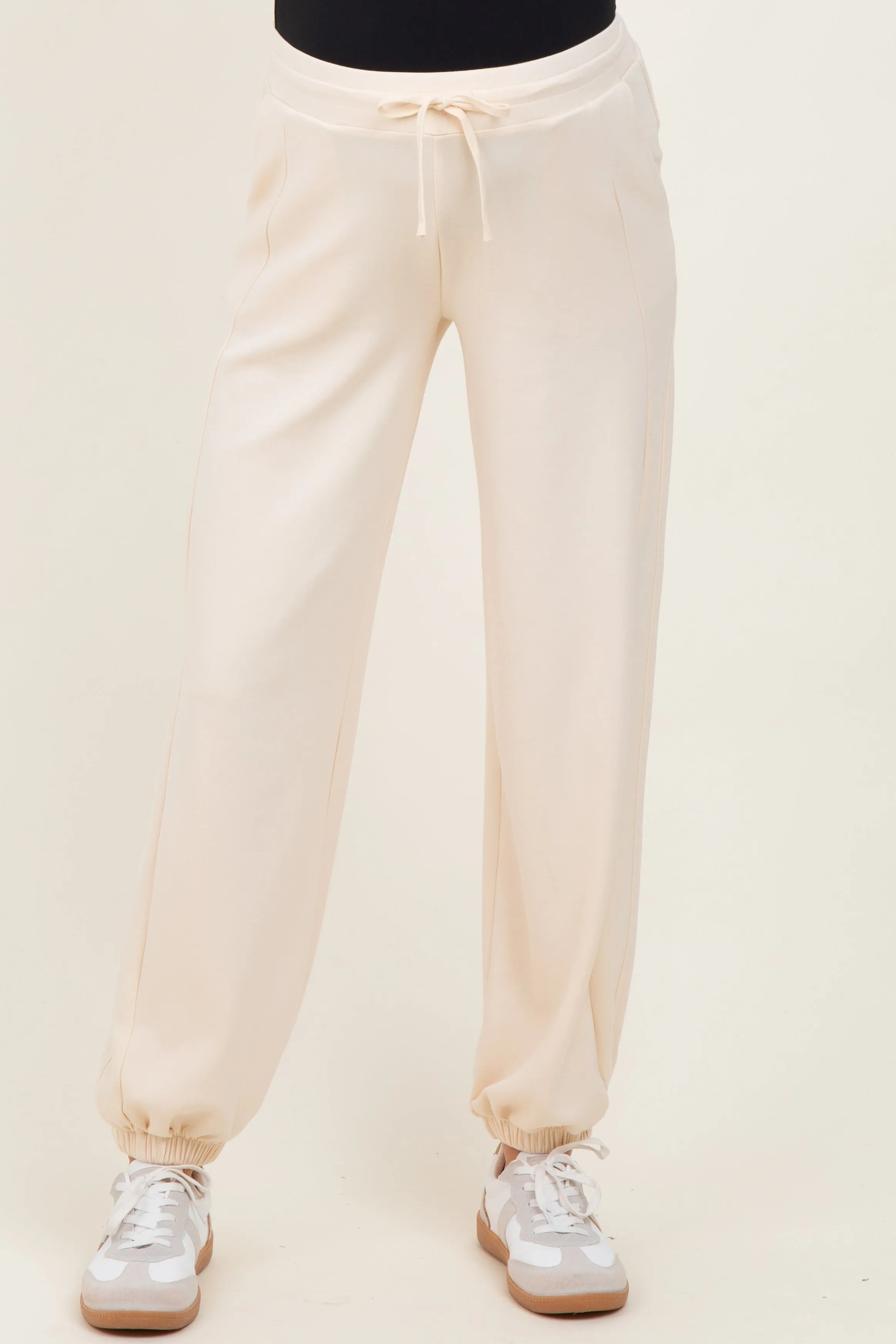 Cream Scuba Drawstring Waist Relaxed Maternity Jogger Sweatpants sold by Pinkblush product image thumbnail 3
