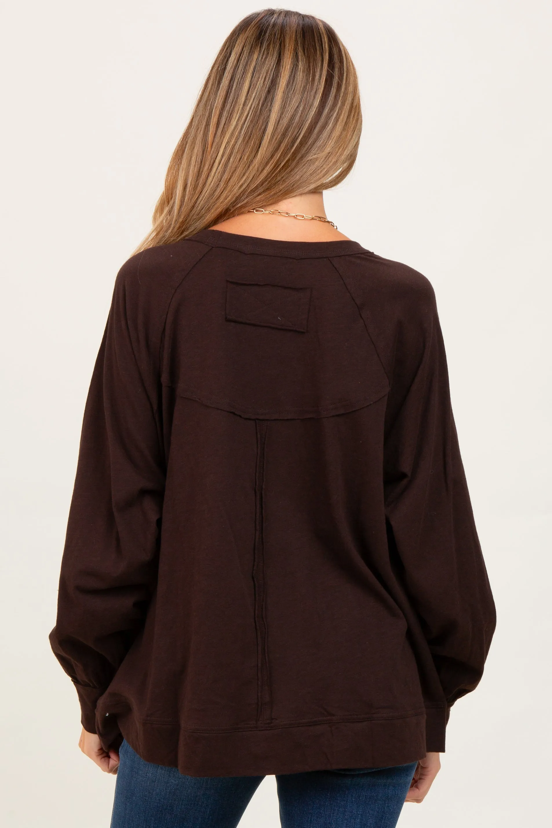 Brown Oversized Cotton Slub Long Sleeve Maternity Top sold by Pinkblush product image thumbnail 4