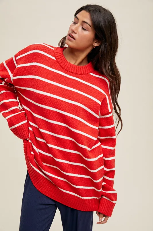 Red Striped Oversized Sweater sold by Pinkblush