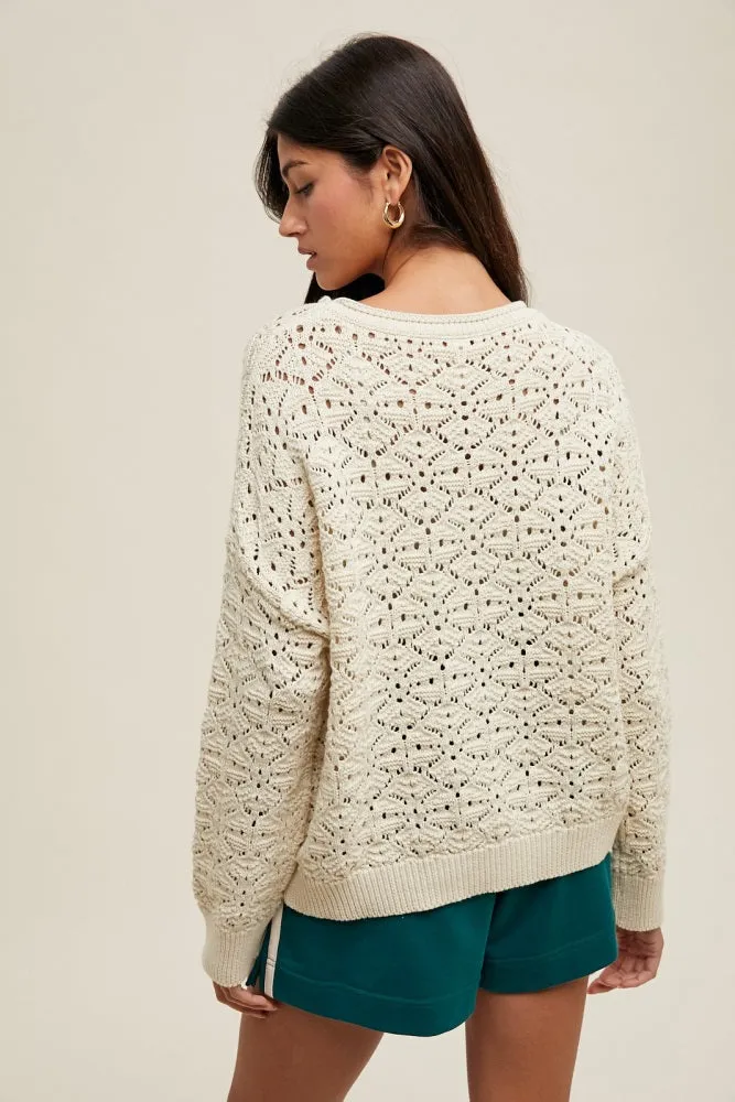 Cream Crochet Knit Drop Shoulder Sweater sold by Pinkblush product image thumbnail 3