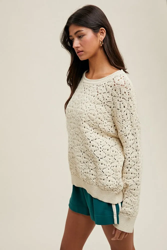 Cream Crochet Knit Drop Shoulder Sweater sold by Pinkblush product image thumbnail 2