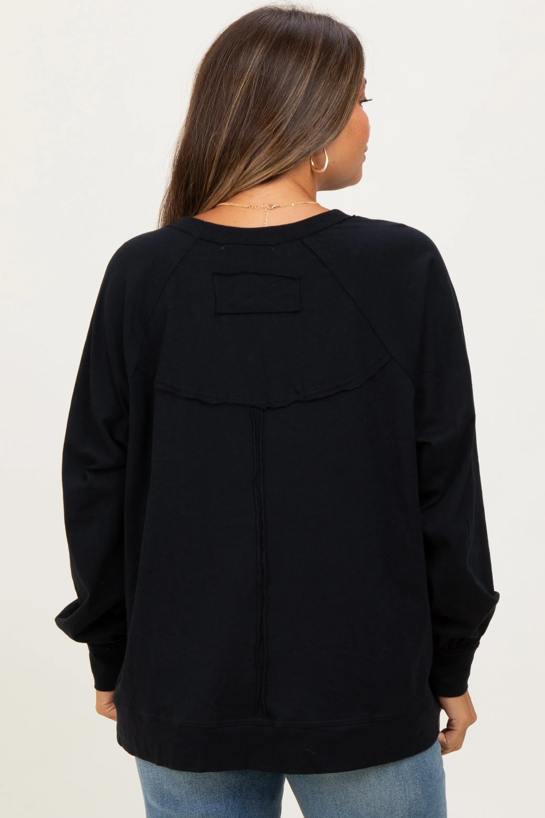Black Oversized Cotton Slub Long Sleeve Maternity Top sold by Pinkblush product image thumbnail 4