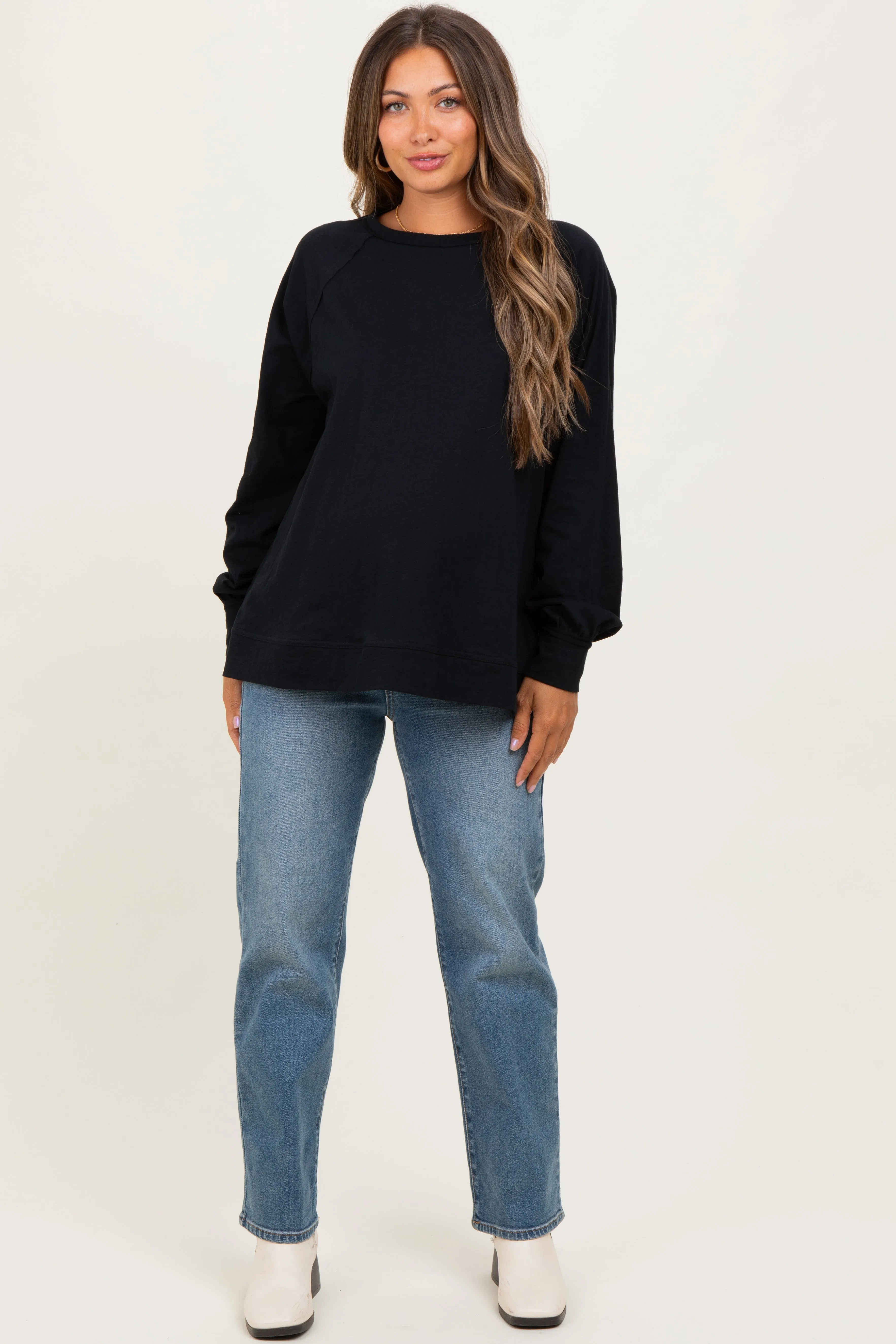 Black Oversized Cotton Slub Long Sleeve Maternity Top sold by Pinkblush product image thumbnail 2