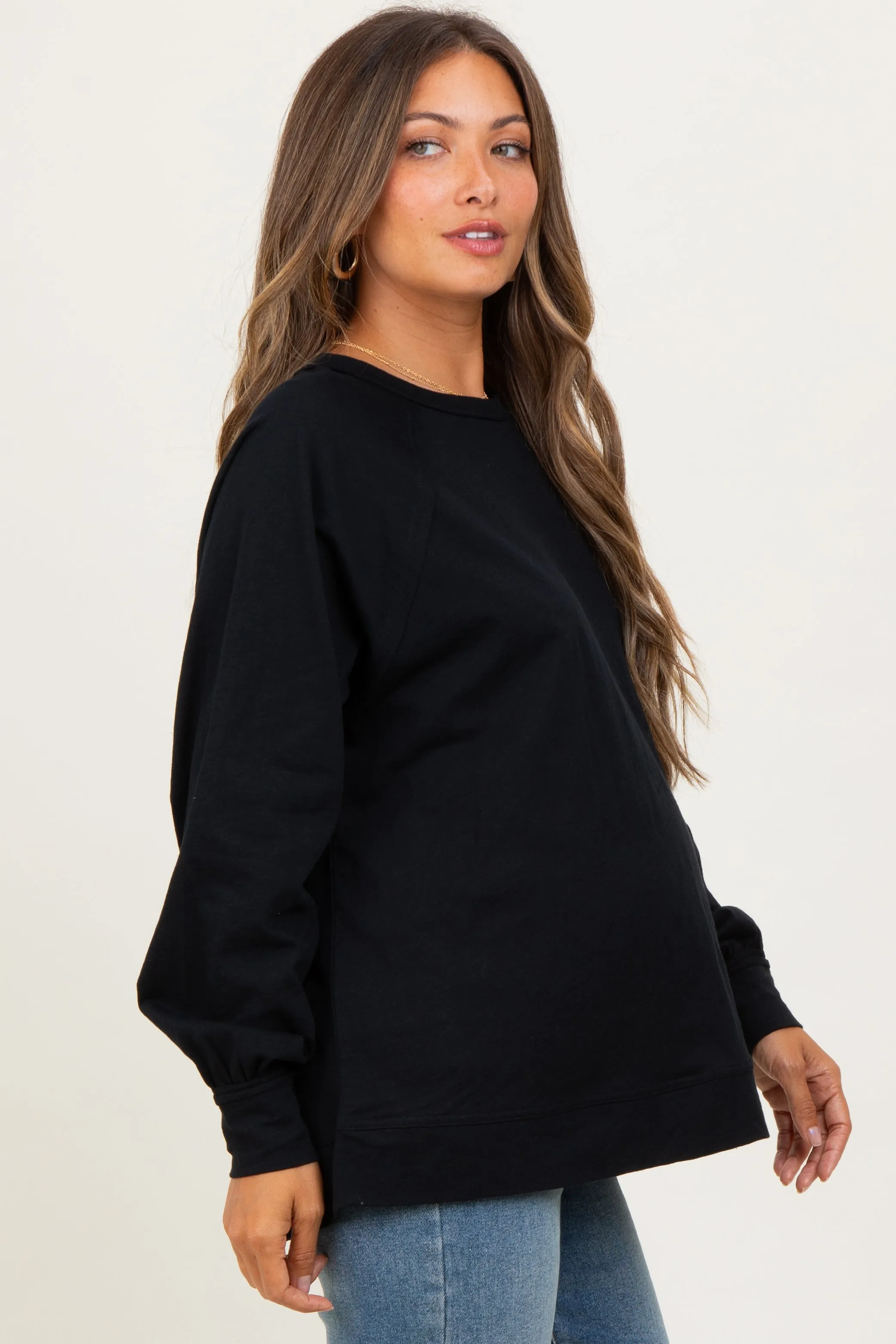 Black Oversized Cotton Slub Long Sleeve Maternity Top sold by Pinkblush product image thumbnail 3