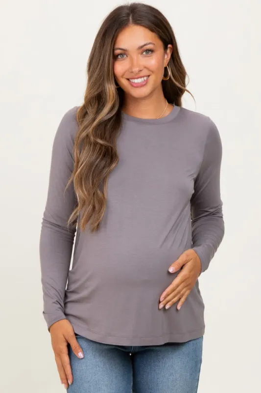 Grey Long Sleeve Maternity Top sold by Pinkblush