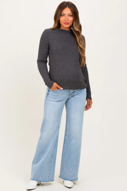 Light Low Rise Wide Leg Raw Cut Hem Maternity Jeans sold by Pinkblush