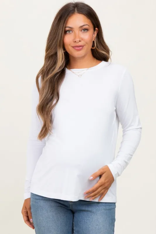 White Long Sleeve Maternity Top sold by Pinkblush