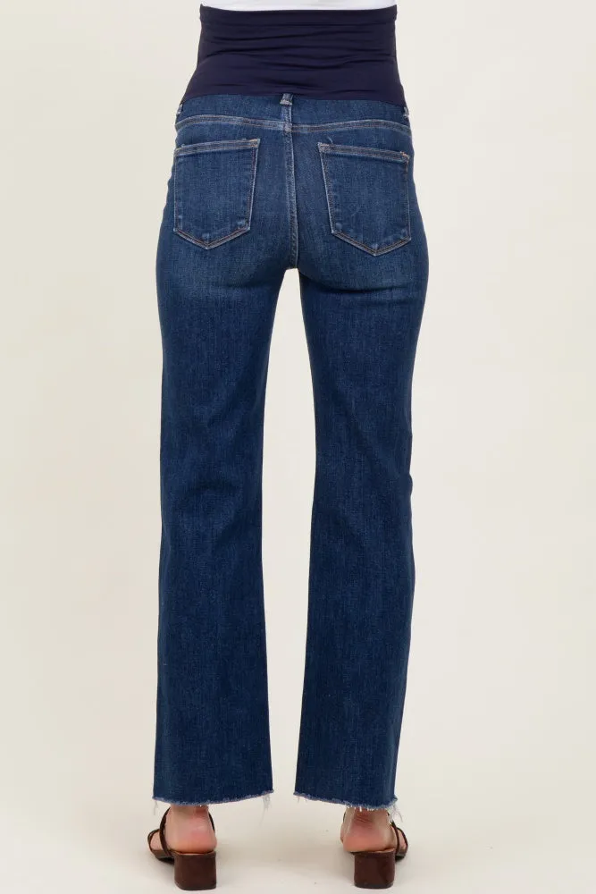 Dark High Rise Crop Straight Raw Cut Hem Maternity Jeans sold by Pinkblush product image thumbnail 5