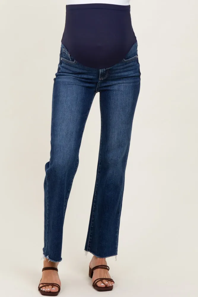 Dark High Rise Crop Straight Raw Cut Hem Maternity Jeans sold by Pinkblush product image thumbnail 3