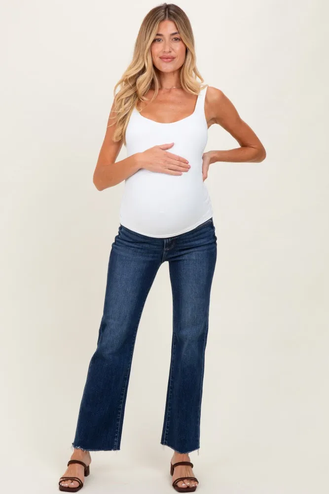 Dark High Rise Crop Straight Raw Cut Hem Maternity Jeans sold by Pinkblush