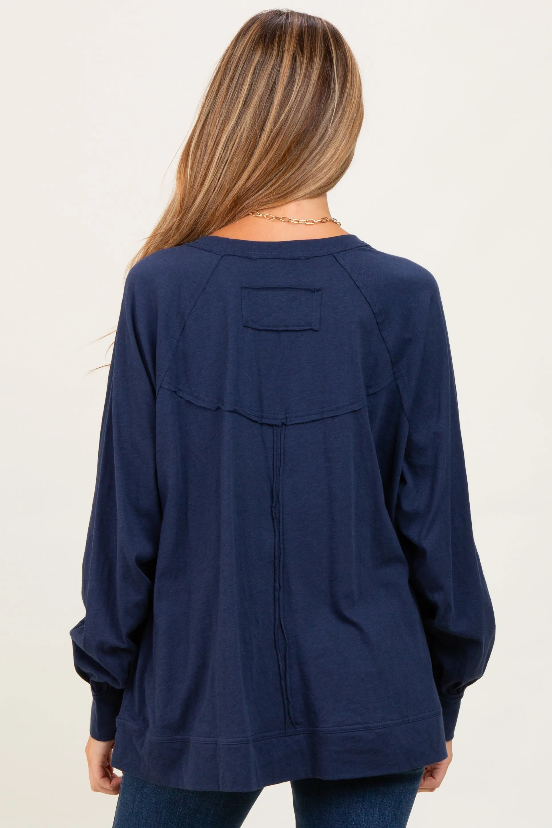 Navy Oversized Cotton Slub Long Sleeve Maternity Top sold by Pinkblush product image thumbnail 3