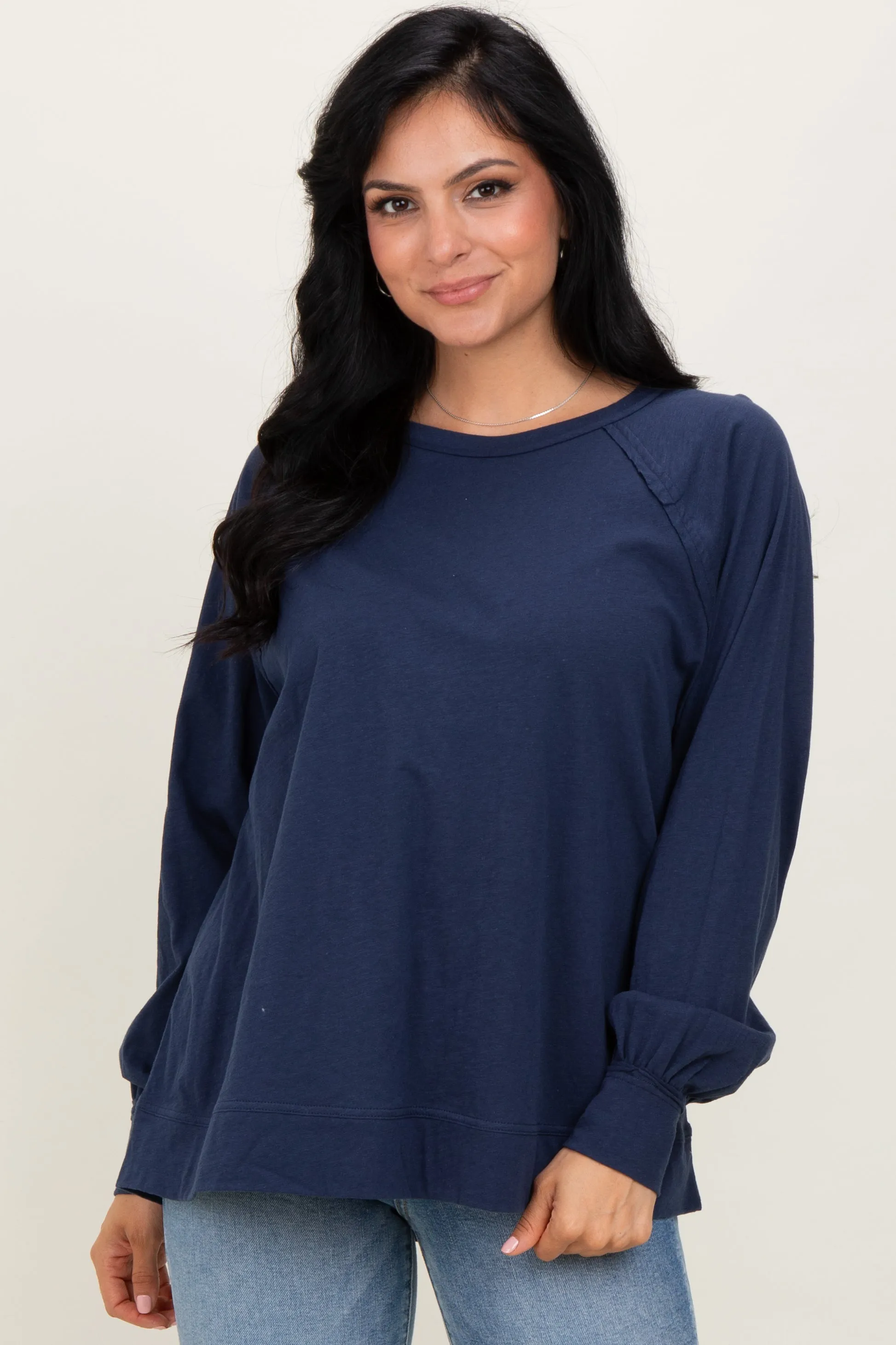 Navy Oversized Cotton Slub Long Sleeve Maternity Top sold by Pinkblush product image thumbnail 4