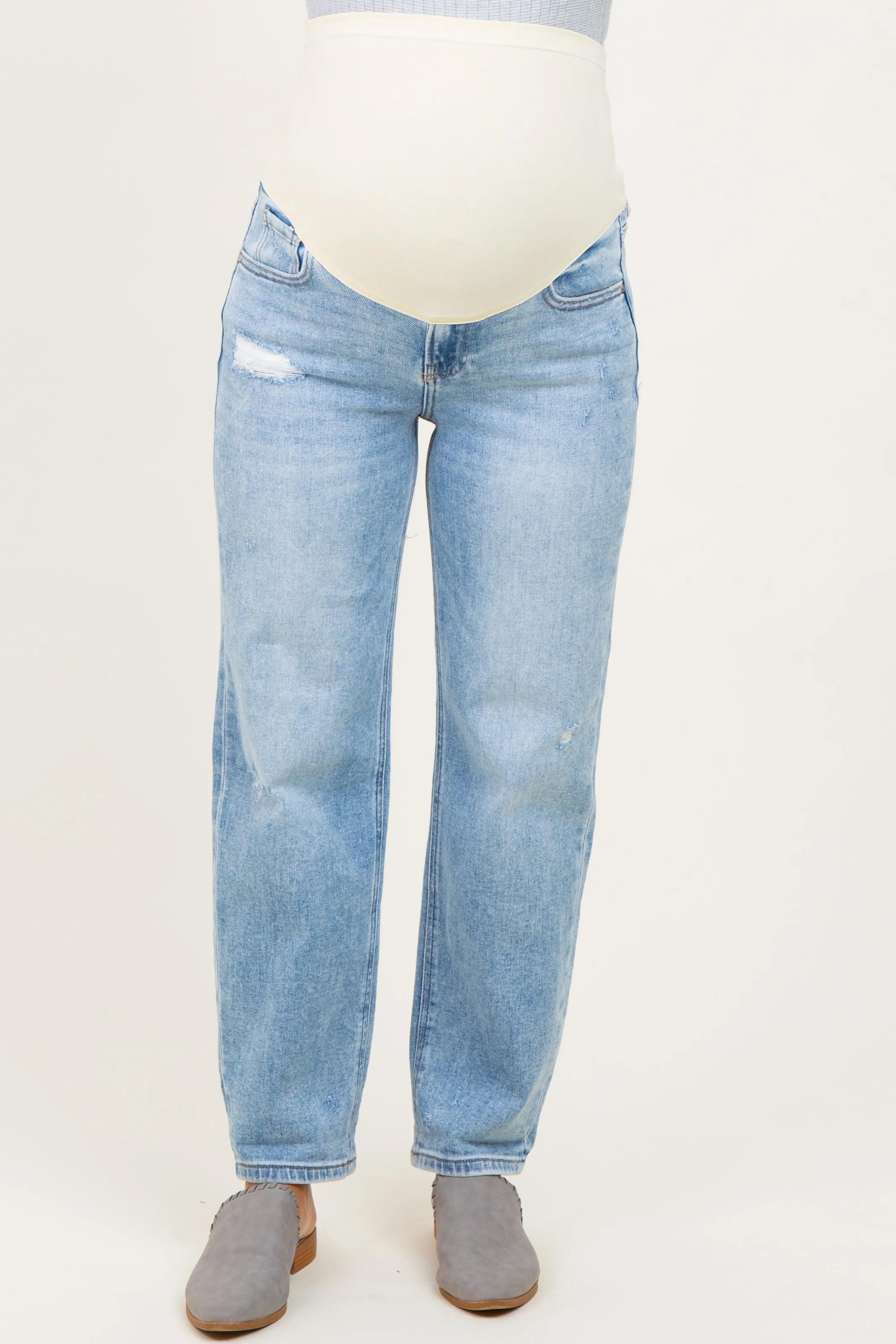 Light High Rise Ankle Boyfriend Distressed Maternity Jeans sold by Pinkblush product image thumbnail 3
