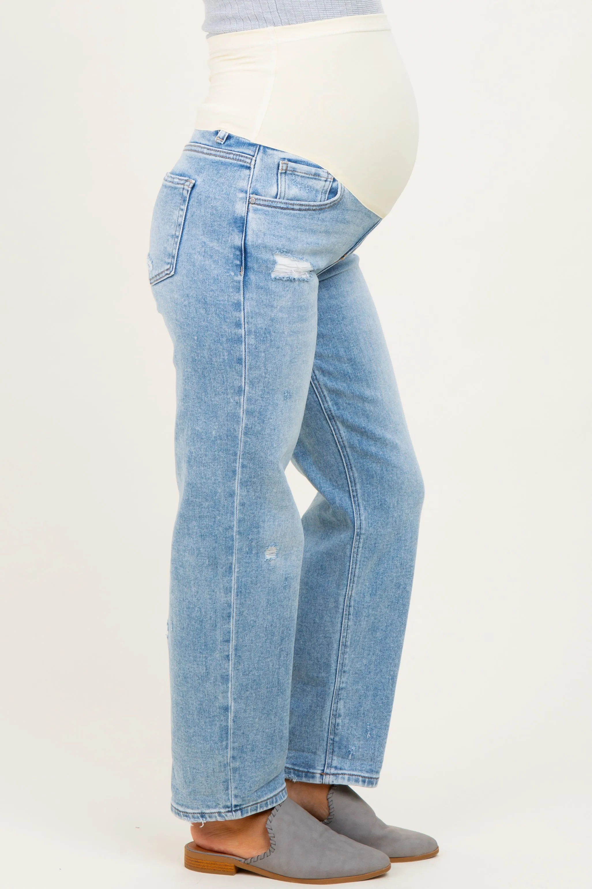 Light High Rise Ankle Boyfriend Distressed Maternity Jeans sold by Pinkblush product image thumbnail 4