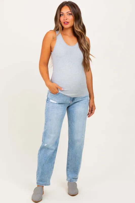 Light High Rise Ankle Boyfriend Distressed Maternity Jeans sold by Pinkblush