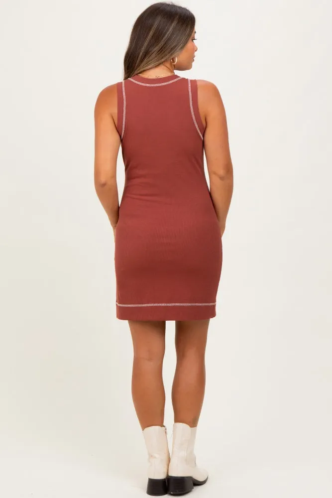 Rust Contrast Stitch Sleeveless Maternity Mini Dress sold by Pinkblush product image thumbnail 4