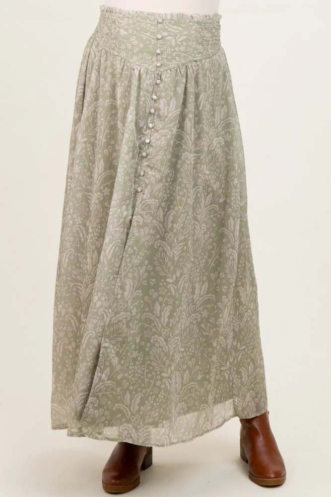 Light Olive Floral Chiffon Button Detail Maternity Maxi Skirt sold by Pinkblush product image thumbnail 3