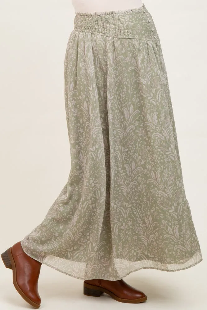 Light Olive Floral Chiffon Button Detail Maternity Maxi Skirt sold by Pinkblush product image thumbnail 4