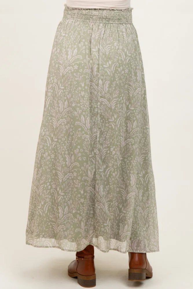 Light Olive Floral Chiffon Button Detail Maternity Maxi Skirt sold by Pinkblush product image thumbnail 5