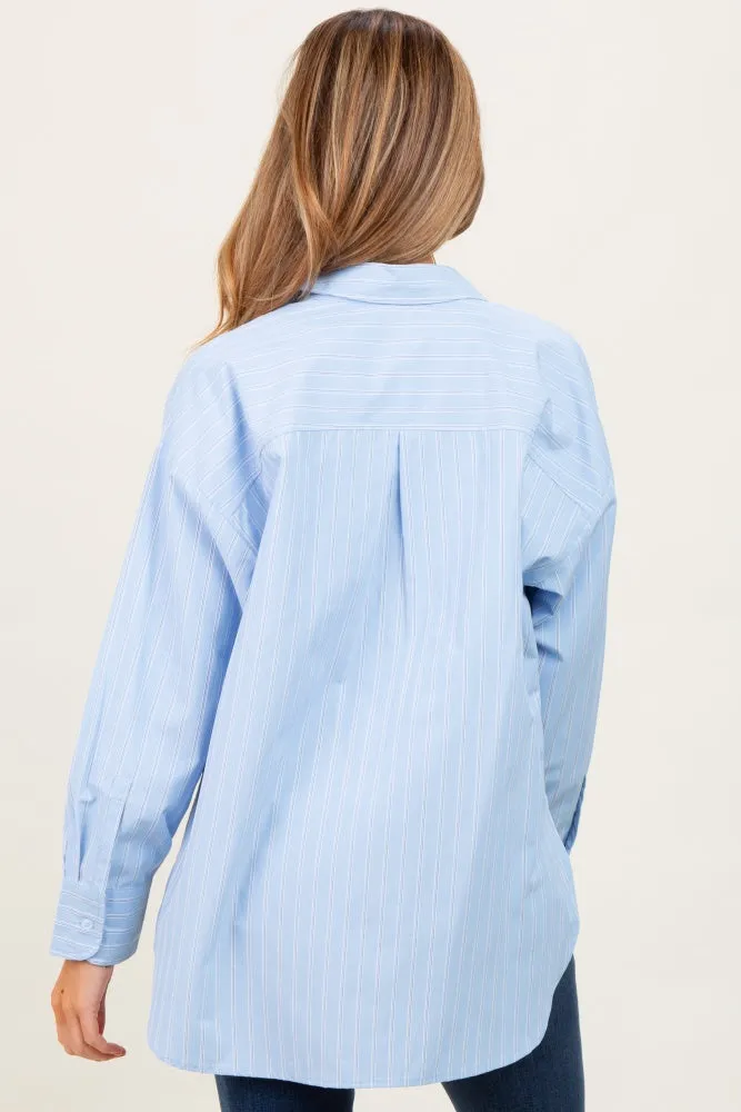 Light Blue Striped Button Down Oversized Maternity Shirt sold by Pinkblush product image thumbnail 3