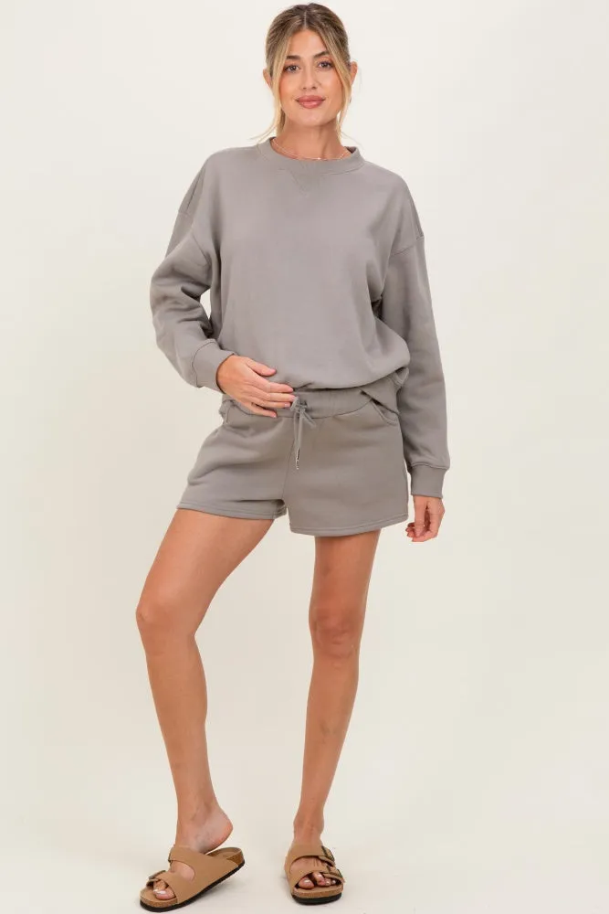 Taupe Fleece Sweatshirt Shorts Maternity Set sold by Pinkblush