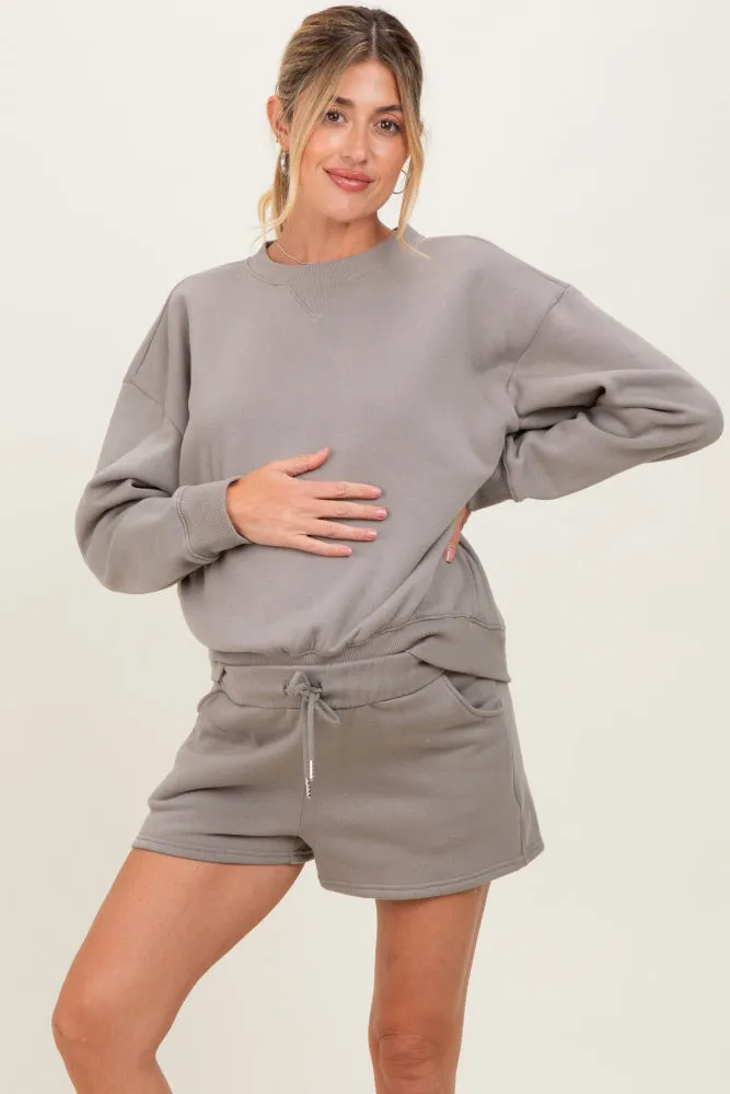 Taupe Fleece Sweatshirt Shorts Maternity Set sold by Pinkblush product image thumbnail 2