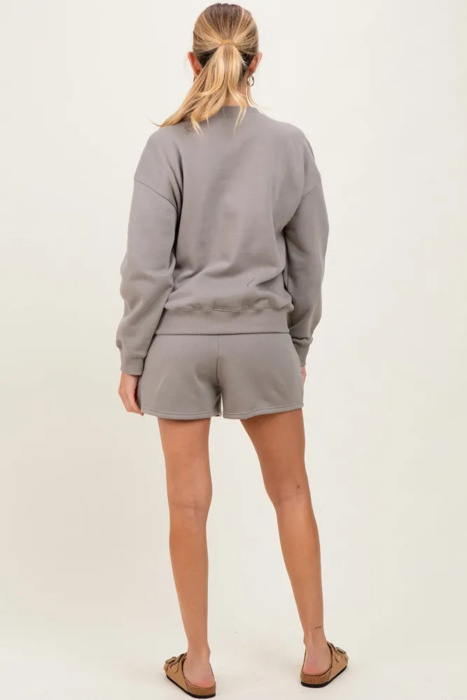 Taupe Fleece Sweatshirt Shorts Maternity Set sold by Pinkblush product image thumbnail 4