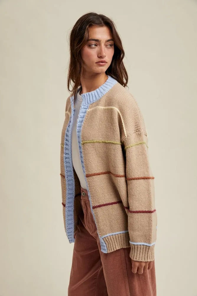 Beige Multicolor Stripe Chunky Knit Cardigan sold by Pinkblush product image thumbnail 2