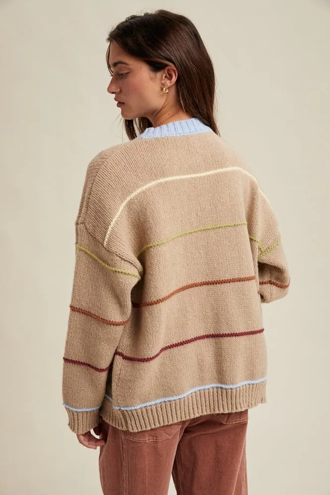 Beige Multicolor Stripe Chunky Knit Cardigan sold by Pinkblush product image thumbnail 3
