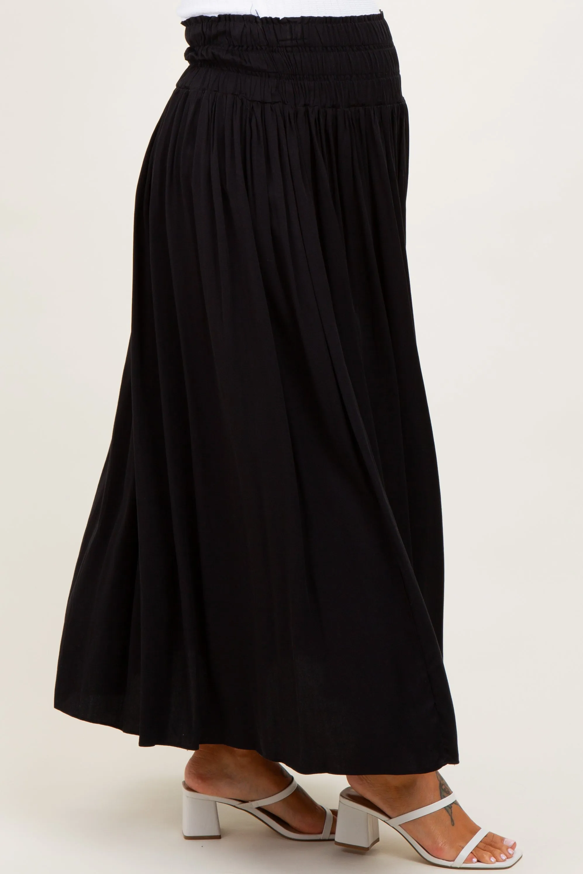 Black Smocked Waistband Pleated Maternity Maxi Skirt sold by Pinkblush product image thumbnail 3