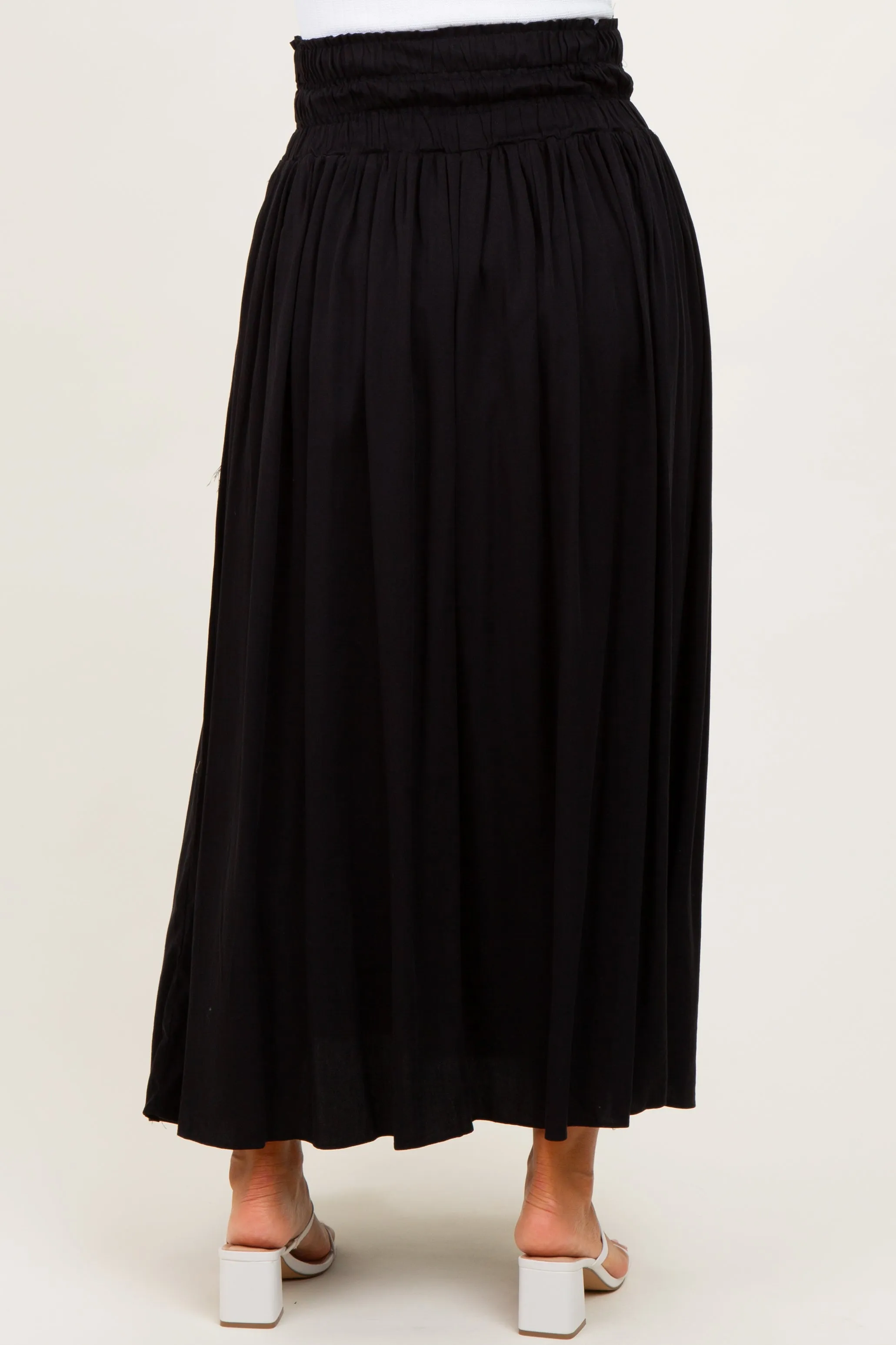 Black Smocked Waistband Pleated Maternity Maxi Skirt sold by Pinkblush product image thumbnail 4