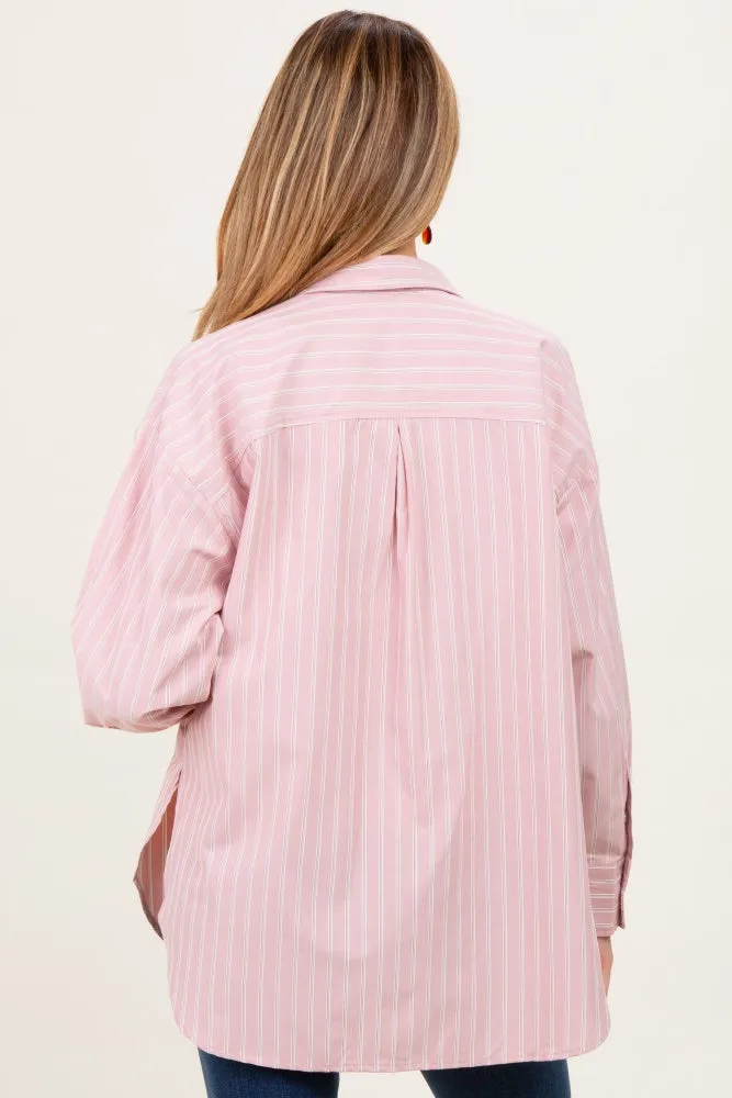 Mauve Striped Button Down Oversized Maternity Shirt sold by Pinkblush product image thumbnail 4