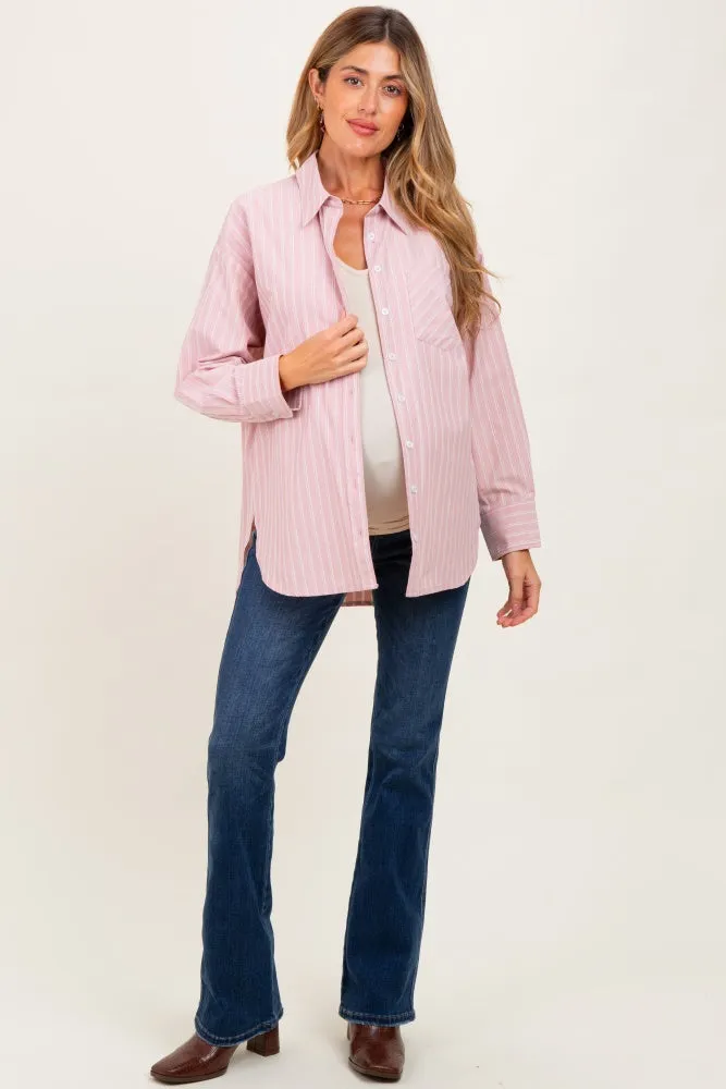 Mauve Striped Button Down Oversized Maternity Shirt sold by Pinkblush product image thumbnail 2
