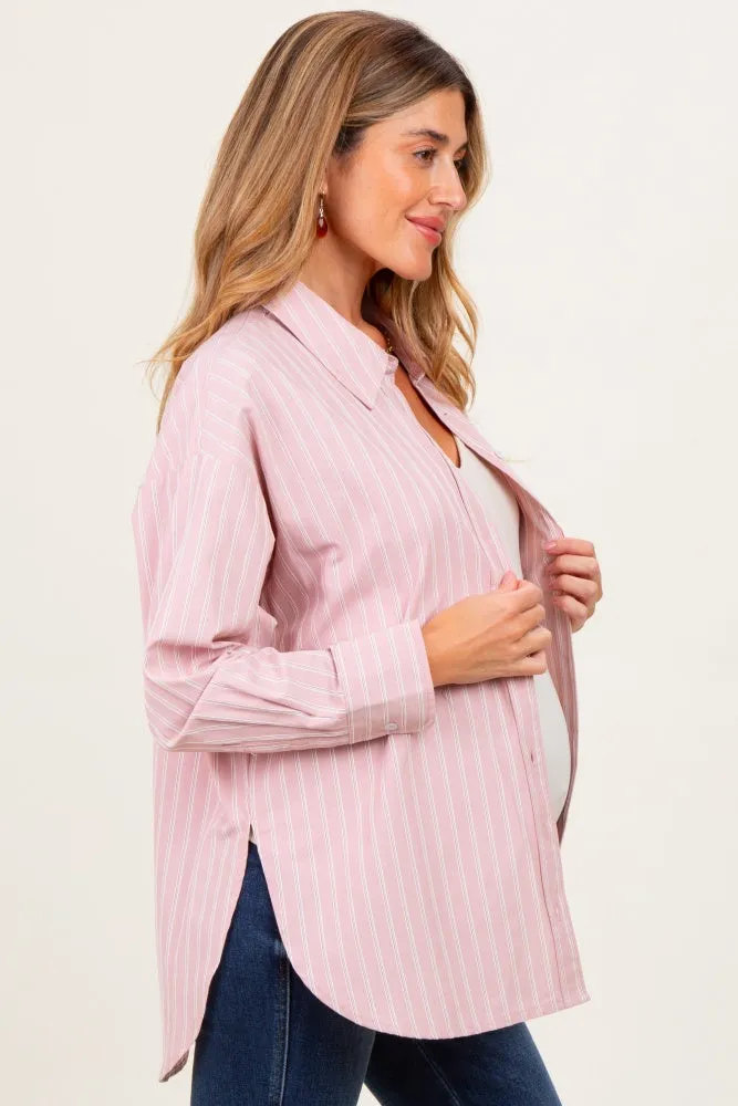 Mauve Striped Button Down Oversized Maternity Shirt sold by Pinkblush product image thumbnail 3
