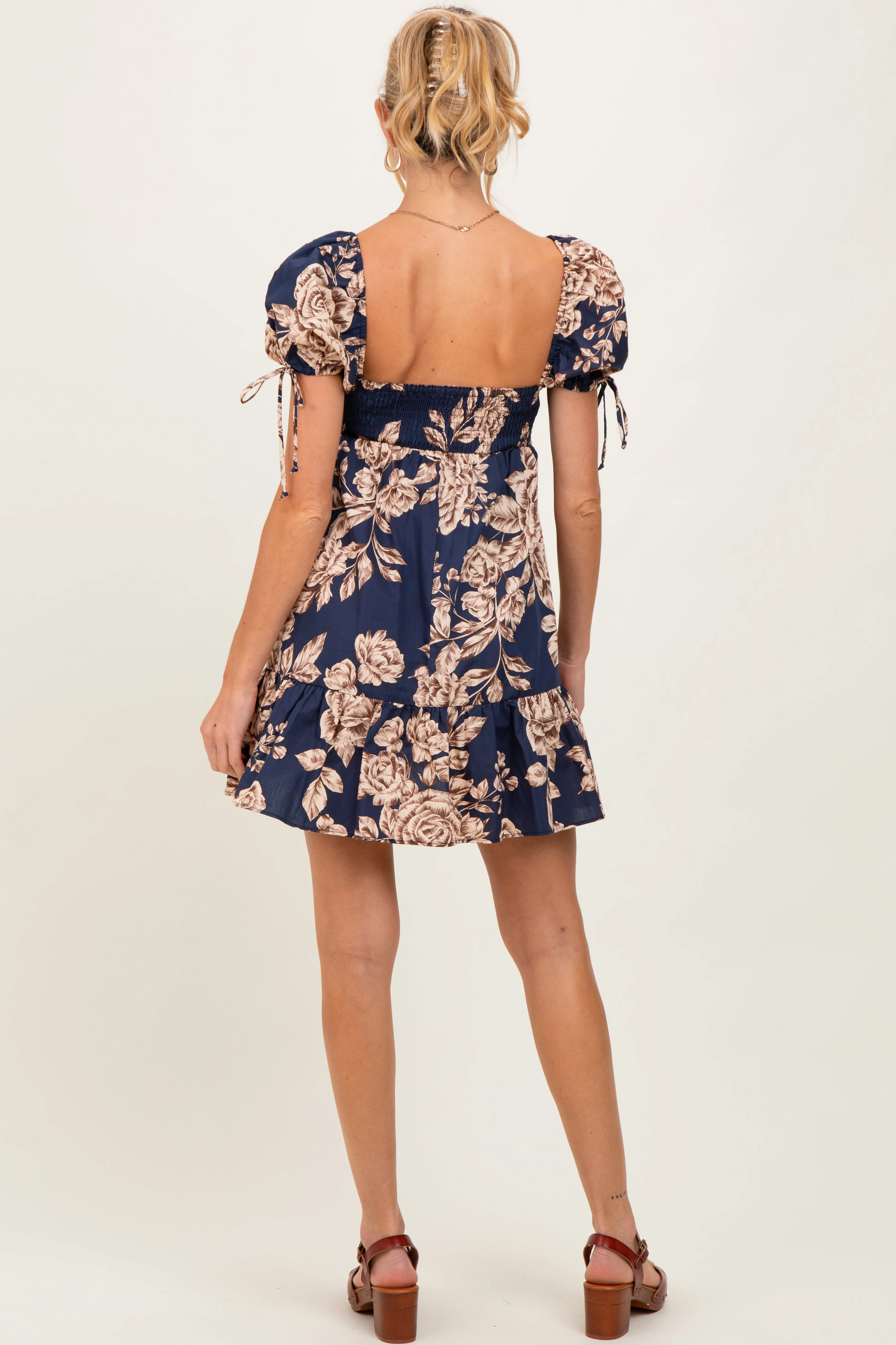 Navy Floral Sweetheart Neckline Maternity Mini Dress sold by Pinkblush product image thumbnail 3