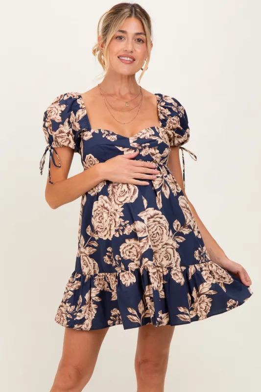 Navy Floral Sweetheart Neckline Maternity Mini Dress sold by Pinkblush
